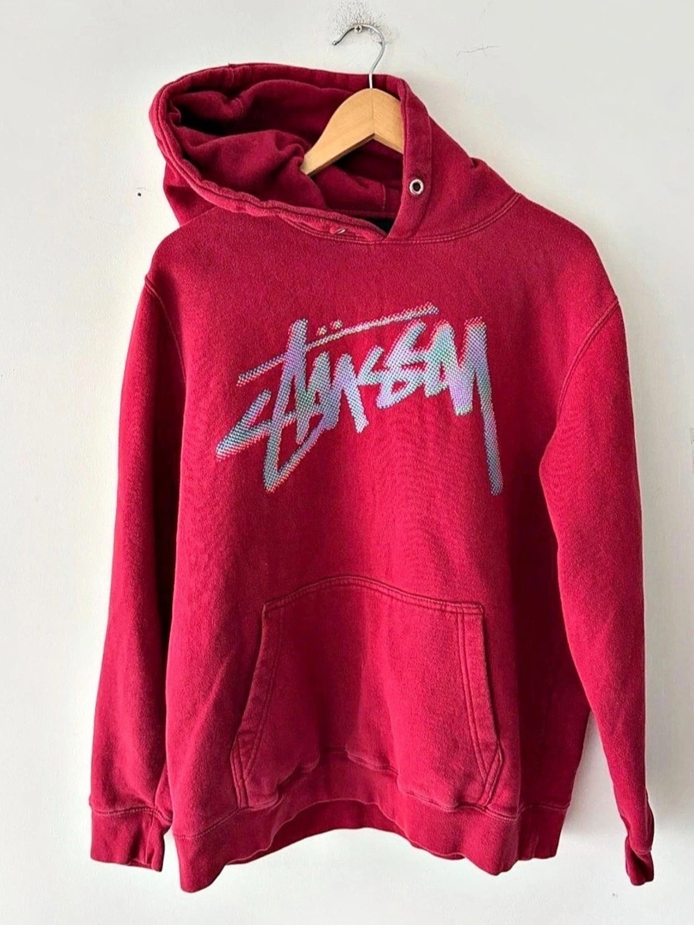 Vintage Stussy Big Logo Digital Spellout Mens Hoodie Size L Made In USA